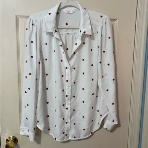 LC Lauren Conrad White Shirt with Red Heart Accents